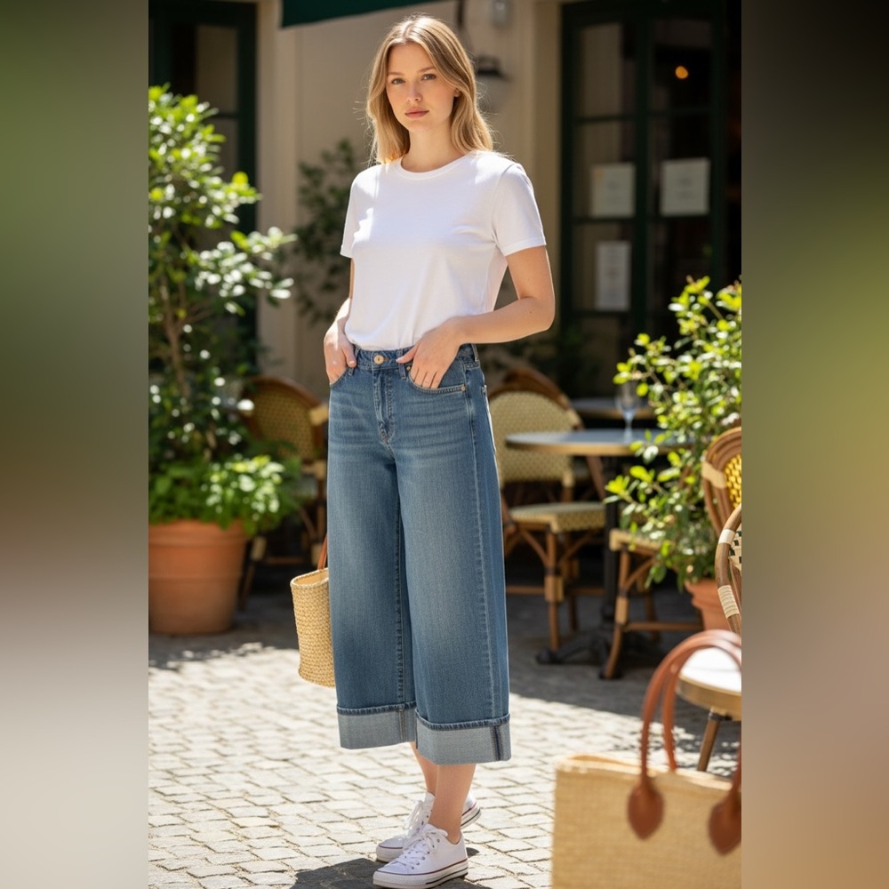 KUT Meg Fab Ab Wide-Leg Cropped Women’s Jeans in Light Blue